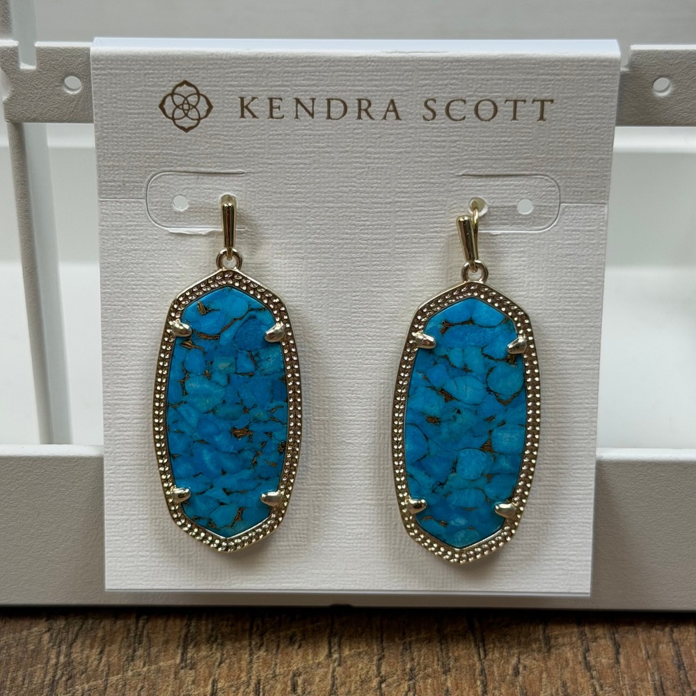 Kendra Scott Elle Drop Earrings Womens OS Gold Turquoise Magnesite